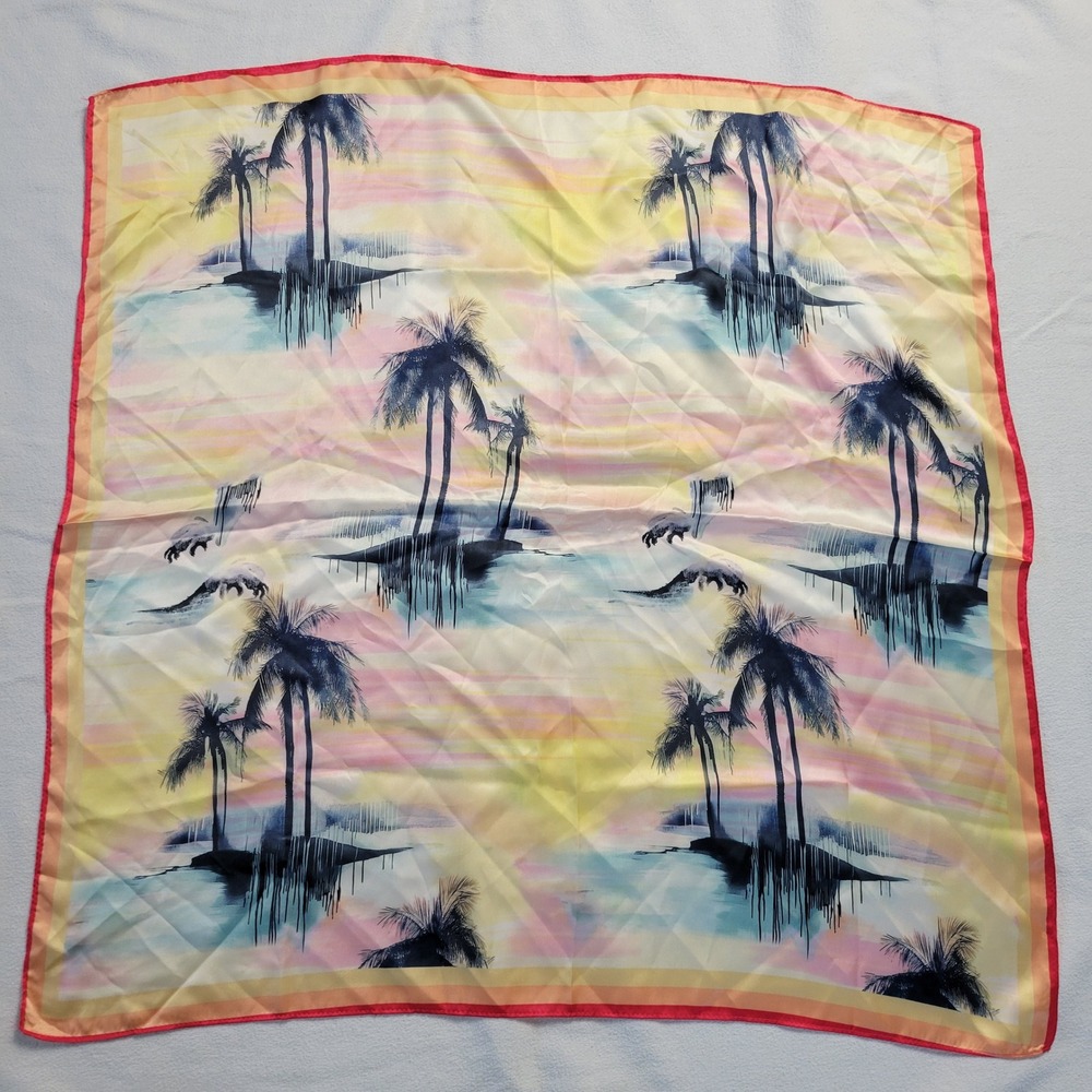 Tropical Palm Tree Sunset Square Scarf Silk Coastal Beach 28x28